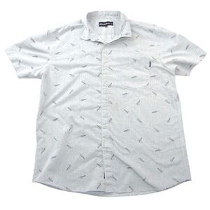 Molokai Surf Co Mens XL Heather Grey Paper Plane Print Short Sleeve Button Down